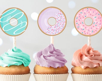 Donut Birthday Cupcake Toppers, Donut Grow Up, Donut Baby Sprinkle, Donut Baby Shower, Pink Donut, Doughnut, Printable, Digital A500