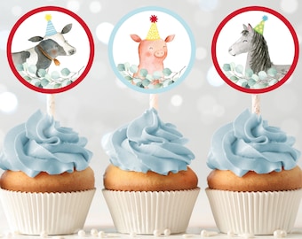 Farm Birthday Cupcake Toppers Barnyard Birthday Cupcake Toppers Boy Farm party Barnyard Farm Animal Printable Digital Download A511