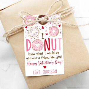 Editable Donut Valentine's Day Tags Friendship Valentine's Day Treat Tags School Valentine Tags Hearts Pink Red Digital Printable image 1