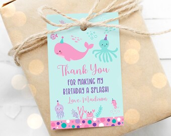 Thank You Card and Favor Tag Bundle Baby Thanks Whale Nautical Baby Shower Thank You Card and Favor Tags Templates Favor Tag Bundle