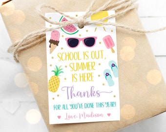 Editable Teacher Appreciation Gift Tag Thank You Tag Summer Pink Gold Schools Out End Of Year Tag Printable Digital Download