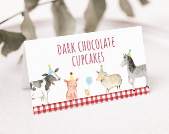 Editable Farm Birthday Tent Cards, Food Labels, Place Cards, Boy Farm Birthday Party, Barnyard Party, Printable, Instant Download A511