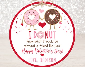 Editable Donut Valentine's Day Tags Friendship Valentine's Day Treat Tags School Valentine Tags Hearts Pink Red Digital Printable