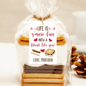 Bearbeitbare Valentinstag S&#39;mores Tag S&#39;mores Valentinstag Favor Tags S&#39;more Fun Schule Valentine Herzen druckbare digitaler Download