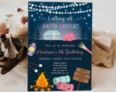 Editable Girl Camping Invitation Camping Sleepover Party Invite Glamping Happy Campers Pink Camper Digital Download A630 Il_170x135