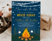 Editable Backyard Movie Night Birthday Invitation, Camping, Bonfire, Campfire, S'mores, Printable, Digital, Instant Download Template A520 Il_170x135