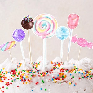 Lollipop Birthday Cake Topper Cut Outs Centerpiece Candy Birthday Sweet Shop Birthday Lollipops Candies Candy Party Digital Download A659