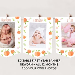 Peach First Birthday Banner Monthly Photo Banner Sweet As A Peach First Birthday Watercolor Peach Summer Girl Digital Download A668