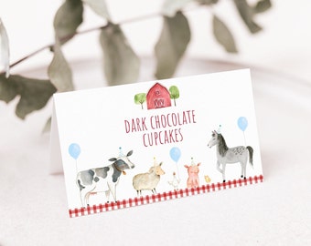 Editable Farm Birthday Tent Cards Food Labels Boy Farm Party Barnyard Birthday Farm Animal Balloons Printable Digital Download A629