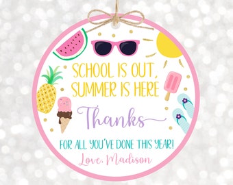 Editable Teacher Appreciation Gift Tag Thank You Tag Summer Pink Gold Schools Out End Of Year Tag Printable Digital Download