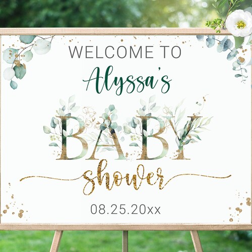 Greenery Baby Shower Printable Editable Welcome Sign Template - Etsy