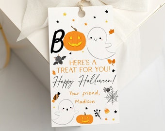 Étiquettes de faveur d'Halloween modifiables Boo Ghost Halloween Treat Tags Trick Or Treat Tags Boy Girl Halloween Party Tags Pumpkin Candy Corn Digital