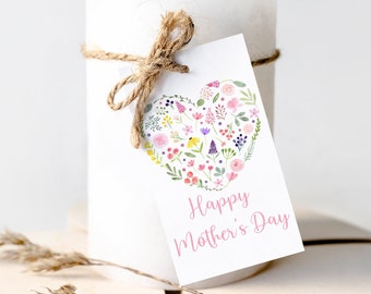 Happy Mother's Day Tag Favor Tag Mothers Day Gift Tag Floral Heart Gift Tag Gift Label Mother's Day Wildflower Tag Digital Download