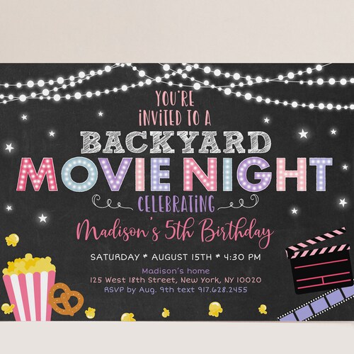 EDITABLE Backyard Movie Night Birthday Invitation Movie Under | Etsy
