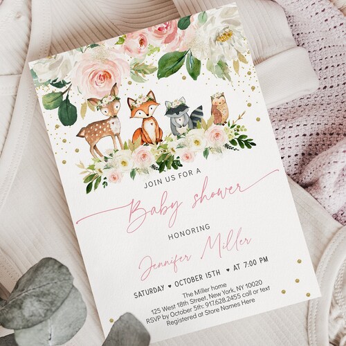Woodland Baby Shower Invitation Template Printable Baby - Etsy