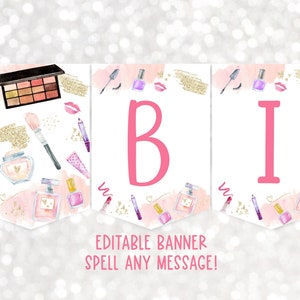 Editable Spa Birthday Banner Spa Party Banner Tween Girl Glitz & Glam Birthday Glamour Party Makeup Party Pink Gold Digital Download A669