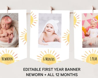 Sunshine First Birthday Banner Monthly Photo Banner Boho Little Sunshine Party You Are My Sunshine Boy Girl Digital Download A681