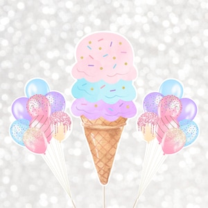Eis Geburtstag Herz Kuchen Topper Cut Outs Regenbogen Eistüte Rosa Gold Ballon Mädchen Eis Party Printable Digital A611