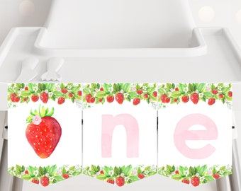 Strawberry ONE High Chair Banner Strawberry First Birthday Berry Sweet Girl Strawberry Party Pink Floral Printable Digital Download A618