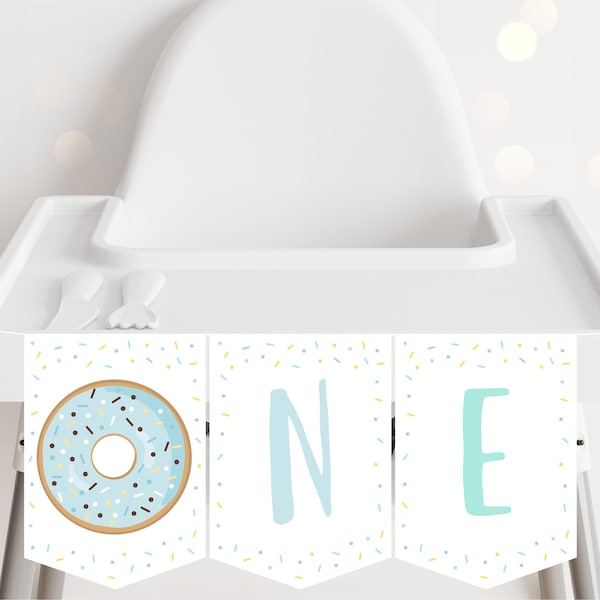 Donut ONE High Chair Banner Donut First Birthday Banner Blue Donut Boy Donut Party Donut Grow Up Doughnut Printable Digital Download A501