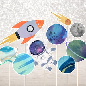 Space Birthday Centerpiece Cake Toppers Cut Outs Outer Space Party Astronaut Galaxy Planets Rocket Ship Digital Download A654