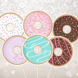 Cute Donut Birthday Centerpiece Cake Toppers Cut Outs Pink Donut Party Donut Grow Up Donut First Birthday Doughnut Digital Download A500
