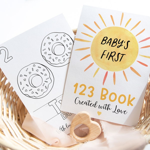 Babys erste 123 Buch Babyparty Malseiten Baby Shower Spiel Boho Sonnenschein Zahlen Malbuch Digital Sofort Download A681