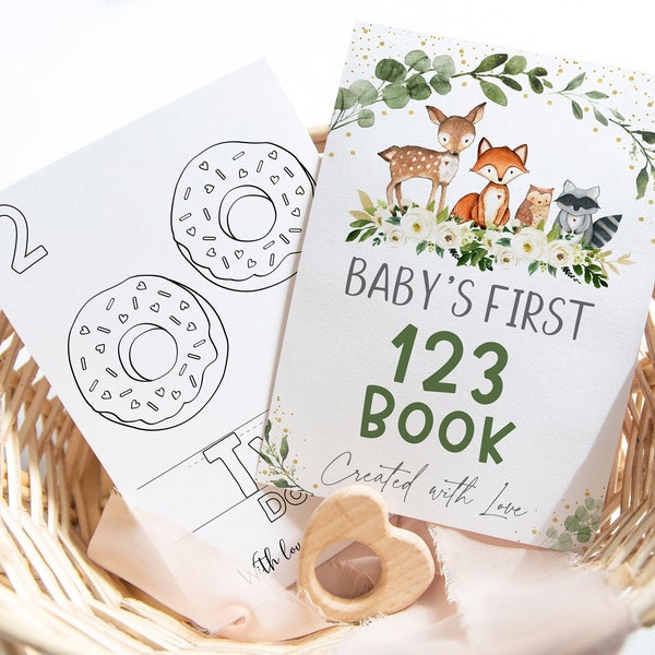 Baby's First 123 Book Baby Shower Coloring Pages Baby Shower Game Woodland Animals Numbers Coloring Book Digital Instant Download A524