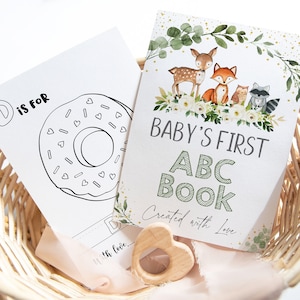 Jeu de baby shower livre ABC verdure forêt alphabet livre à colorier premier livre ABC baby shower pages à colorier en téléchargement numérique A524