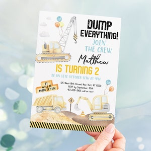 Editable Construction 2nd Birthday Invitation Construction Trucks Invite Boy Construction Party Digger Dump Truck Digital Download A665