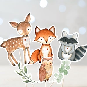 Woodland Baby Shower Middelpunt, Cake Toppers, Cut Outs, Groen Woodland Animal Party Decor, Genderneutraal, Instant Download A524