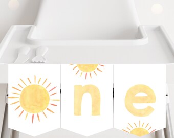 Sunshine ONE High Chair Banner Boho Little Sunshine Party You Are My Sunshine First Birthday Boy Girl Gender Neutral Digital Download A681