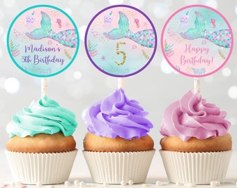 8th Birthday Mermaid Precut Cupcake Toppers Cake Decorations Girls Daughter 