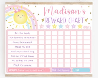 Editable Sunshine Rainbow Reward Chart Rainbow Behavior Chart Pastel Rainbow Girl Rainbow Daily Chore Chart Routine Digital Download A599