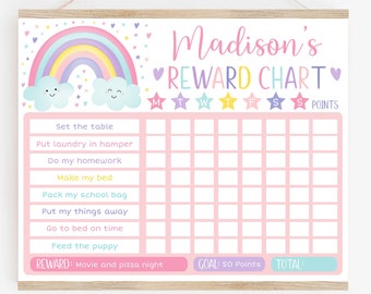 EDITABLE Rainbow Reward Chart, Rainbow Behavior Chart, Pastel Rainbow, Girl Rainbow, Daily Chore Chart, Printable, Digital Template A549