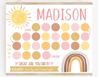 Grafico modificabile della ricompensa Sunshine Rainbow, Grafico degli adesivi Boho Sunshine, Arcobaleno Boho, Addestramento vasino, Grafico comportamentale, Grafico dei compiti digitali C100