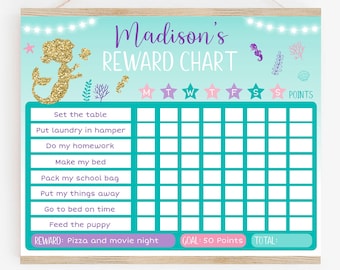 EDITABLE Baby Mermaid Reward Chart, Mermaid Behavior Chart, Girls Reward Chart, Mermaid Chore Chart, Printable, Digital Template A461