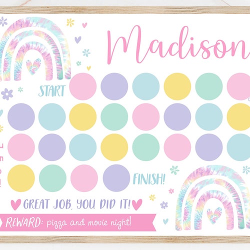 Editable Girls Reward Chart Sticker Chart Tie Dye Pastel - Etsy