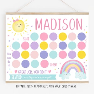 Bewerkbare Sunshine Rainbow Reward Chart, Sunshine Sticker Chart, Pastel Rainbow, Zindelijkheidstraining, Gedragsgrafiek, Chore Chart Digital A549