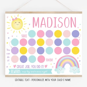 Editable Sunshine Rainbow Reward Chart, Sunshine Sticker Chart, Pastel Rainbow, Potty Training, Behavior Chart, Chore Chart Digital A549