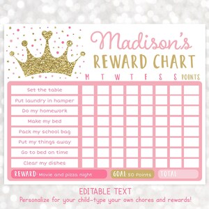 Editable Princess Reward Chart Princess Behavior Chart Pink | Etsy