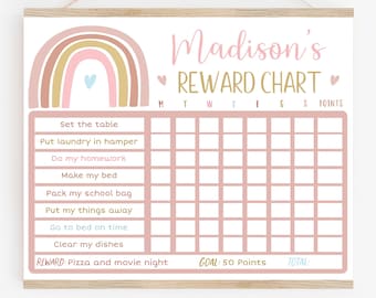 Editable Boho Rainbow Reward Chart, Rainbow Behavior Chart, Neutral Rainbow, Girl Rainbow, Daily Chore Chart, Printable, Digital Template