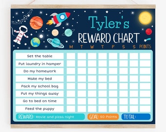 EDITABLE Space Reward Chart Outer Space Rocket Ship Astronaut Solar System Boys Reward Chart Printable Digital Instant Download Corjl A528