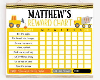 EDITABLE Construction Reward Chart, Chore Chart, Behavior Chart, Boys Construction Trucks, Printable, Digital, Instant Download Template