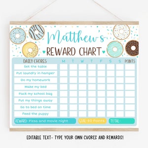 EDITABLE Donut Reward Chart, Donut Behavior Chart, Blue Donut Daily Reward Chart, Boys Chore Chart, Printable, Digital Template A501 image 1