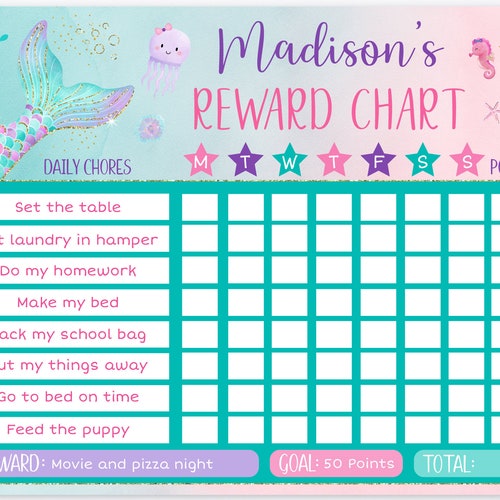 Editable Mermaid Reward Chart Mermaid Behavior Chart Girls - Etsy