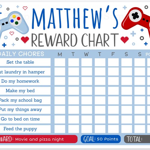 EDITABLE Video Game Reward Chart Chore Chart Behavior Chart - Etsy