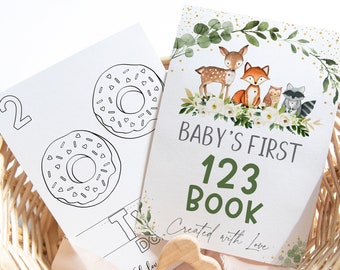 Baby's First 123 Book Baby Shower Coloring Pages Baby Shower Game Woodland Animals Numbers Coloring Book Digital Instant Download A524