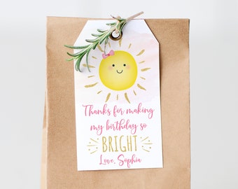 Sunshine Gift Tag Printable Thank You For Making My Birthday Bright Tag Sunshine Favor Tags You Are My Sunshine Printable Tag