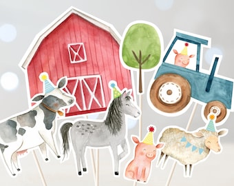Granja cumpleaños pieza central pastel toppers recortes granja animal corral cumpleaños niño granja decoración digital imprimible descarga instantánea A511